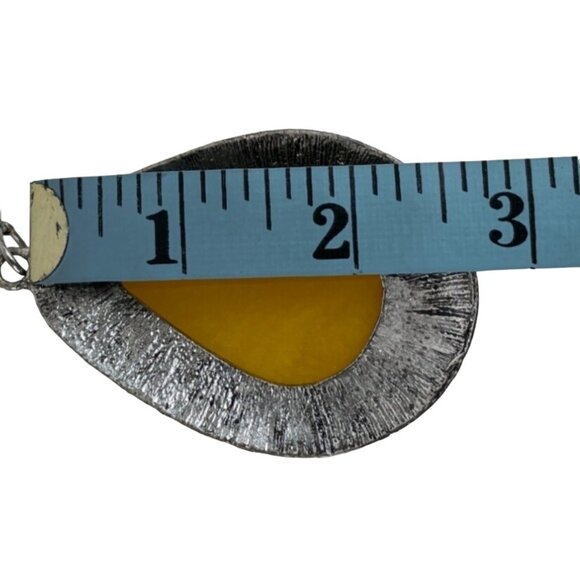 Womens Yellow & Silver Resin Pendant Shawl Scarf Necklace w/Beaded Fringe - Picture 7 of 10